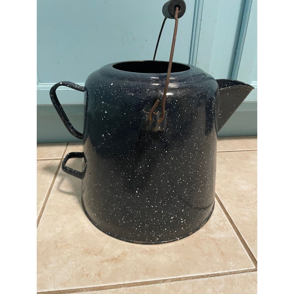 Vintage Extra Large Splatterware Enamelward Camping Coffee Pot